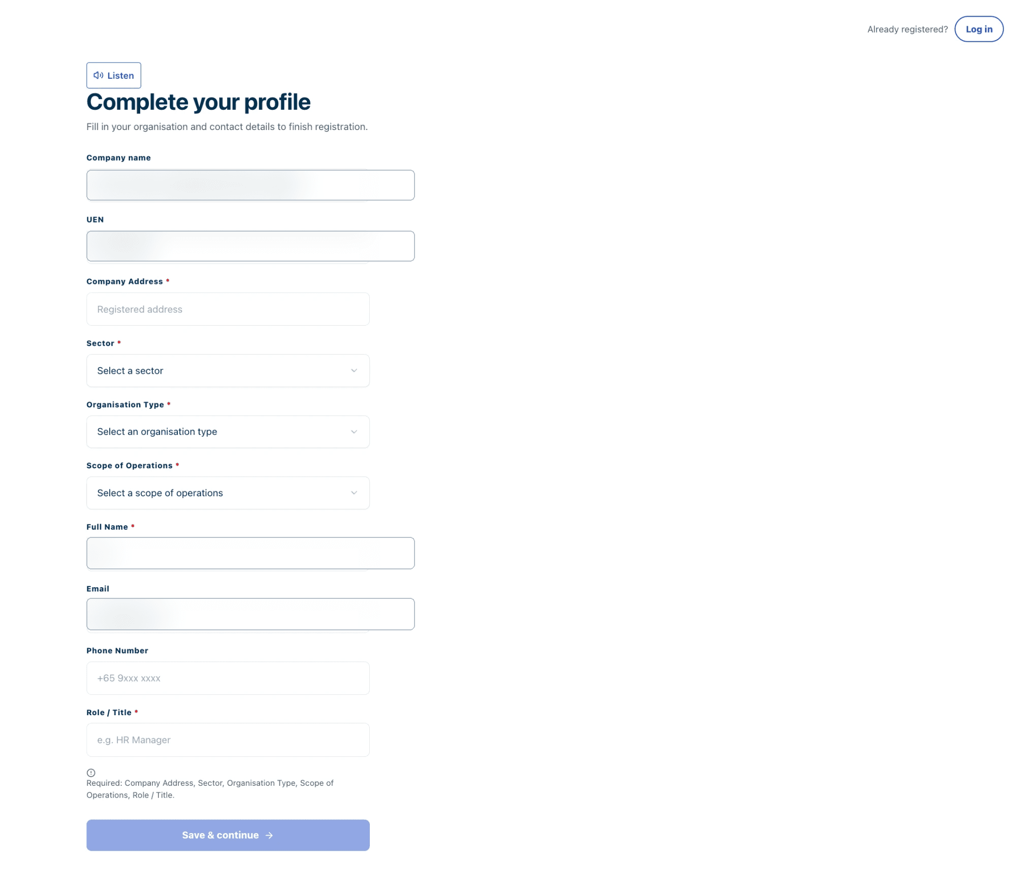 Complete your organisation and contact details