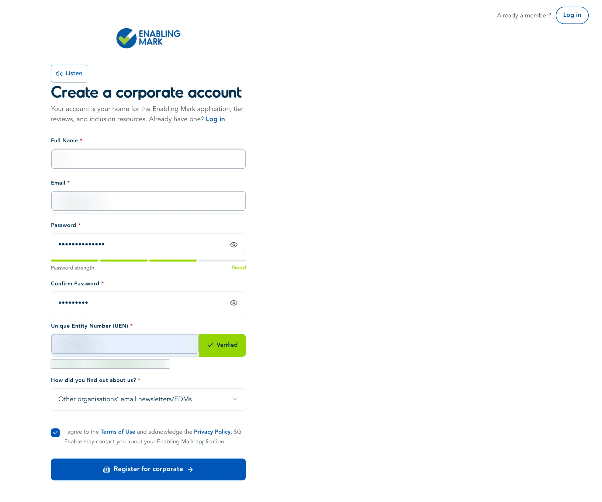 Create a corporate account