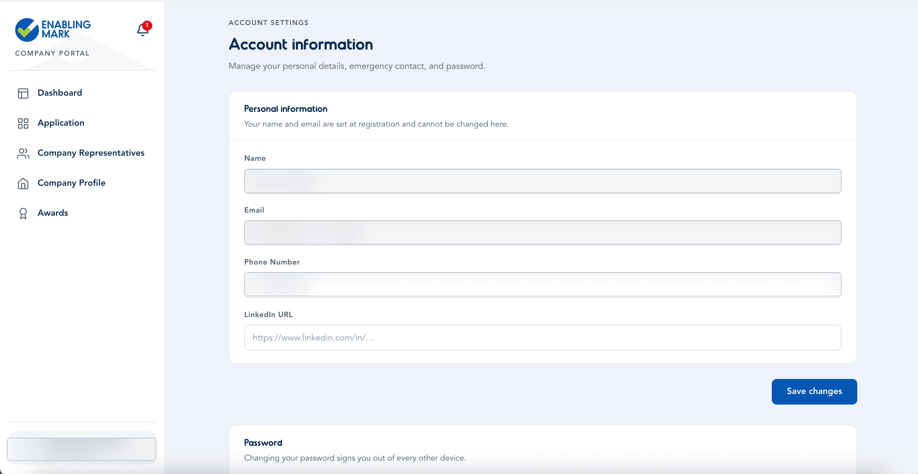 Personal account information