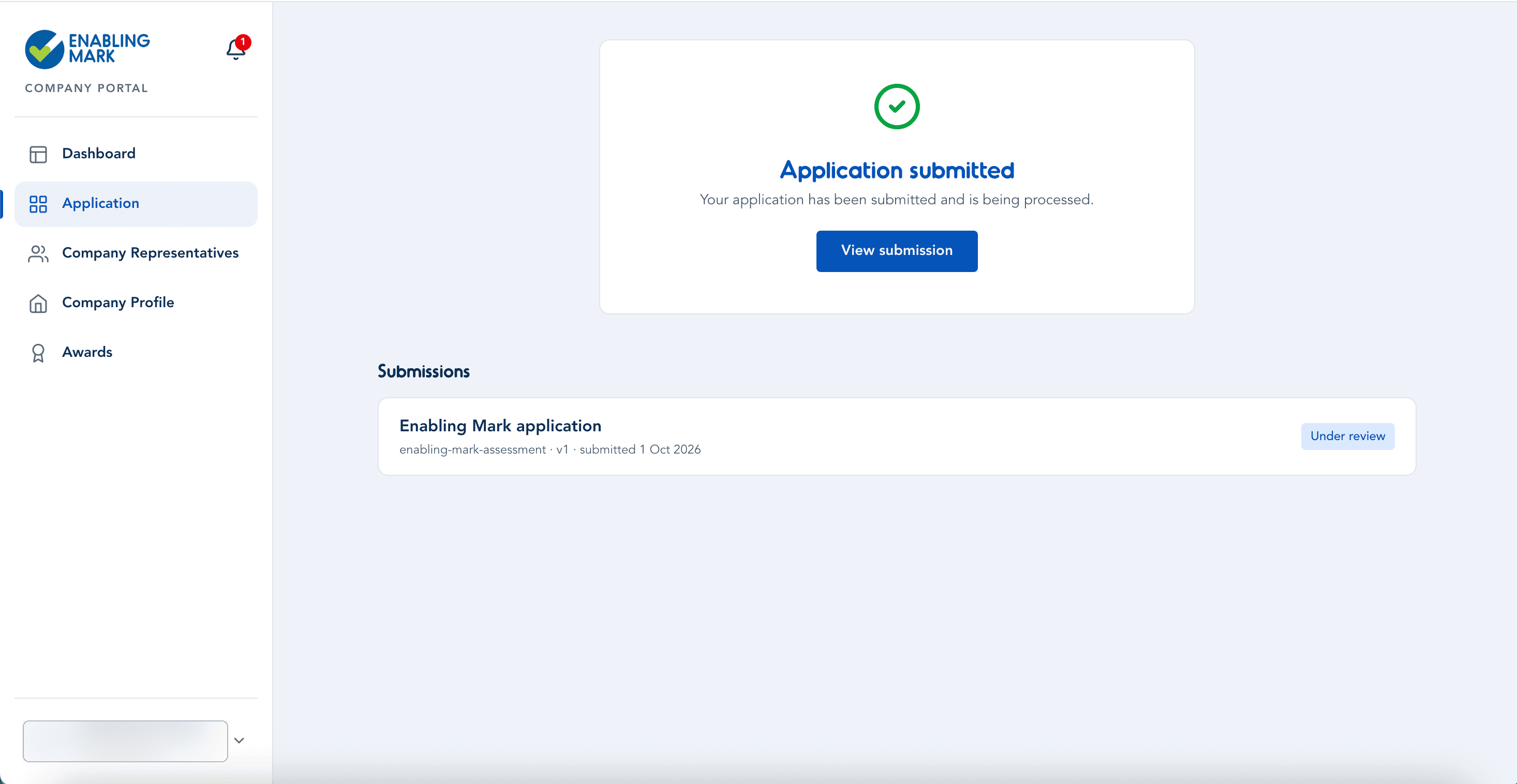 Application submitted confirmation