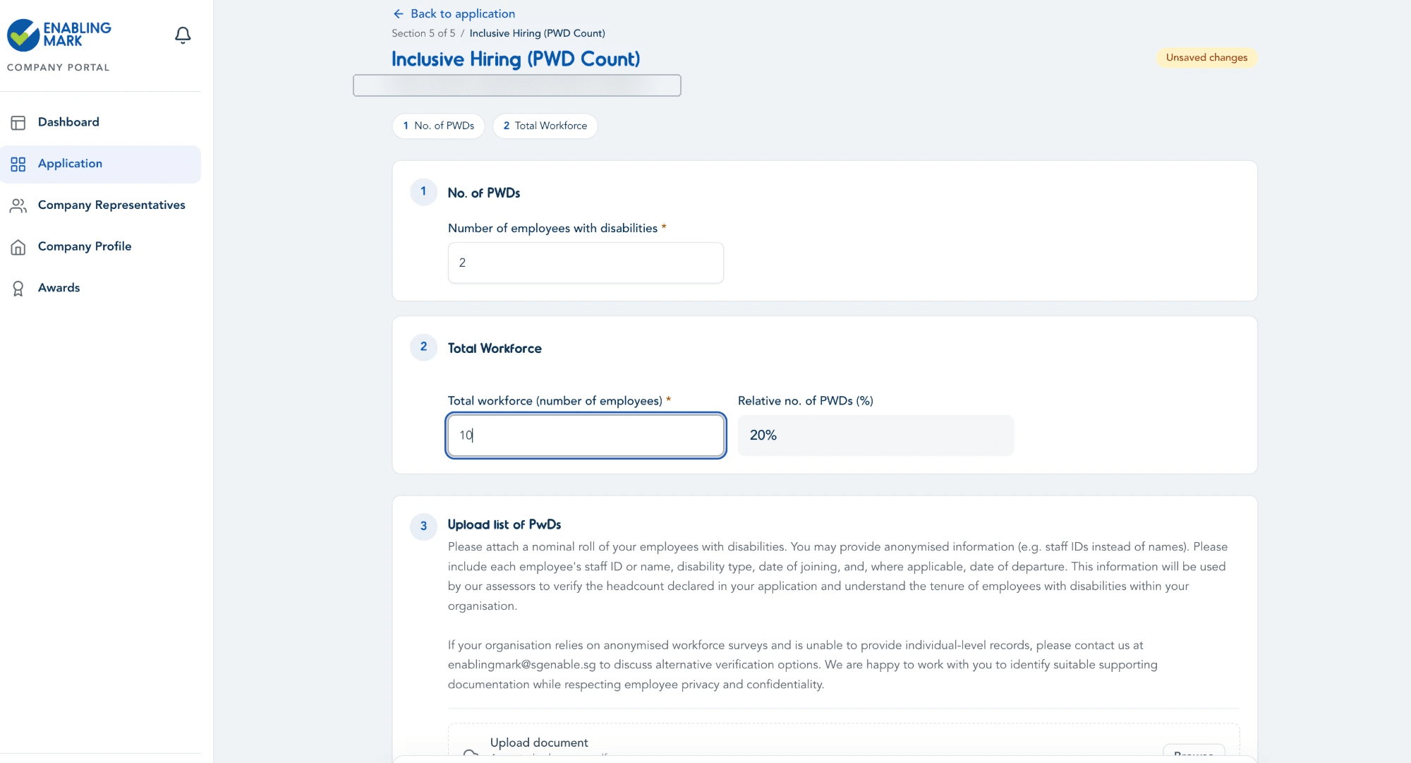 Inclusive Hiring (PWD Count) section
