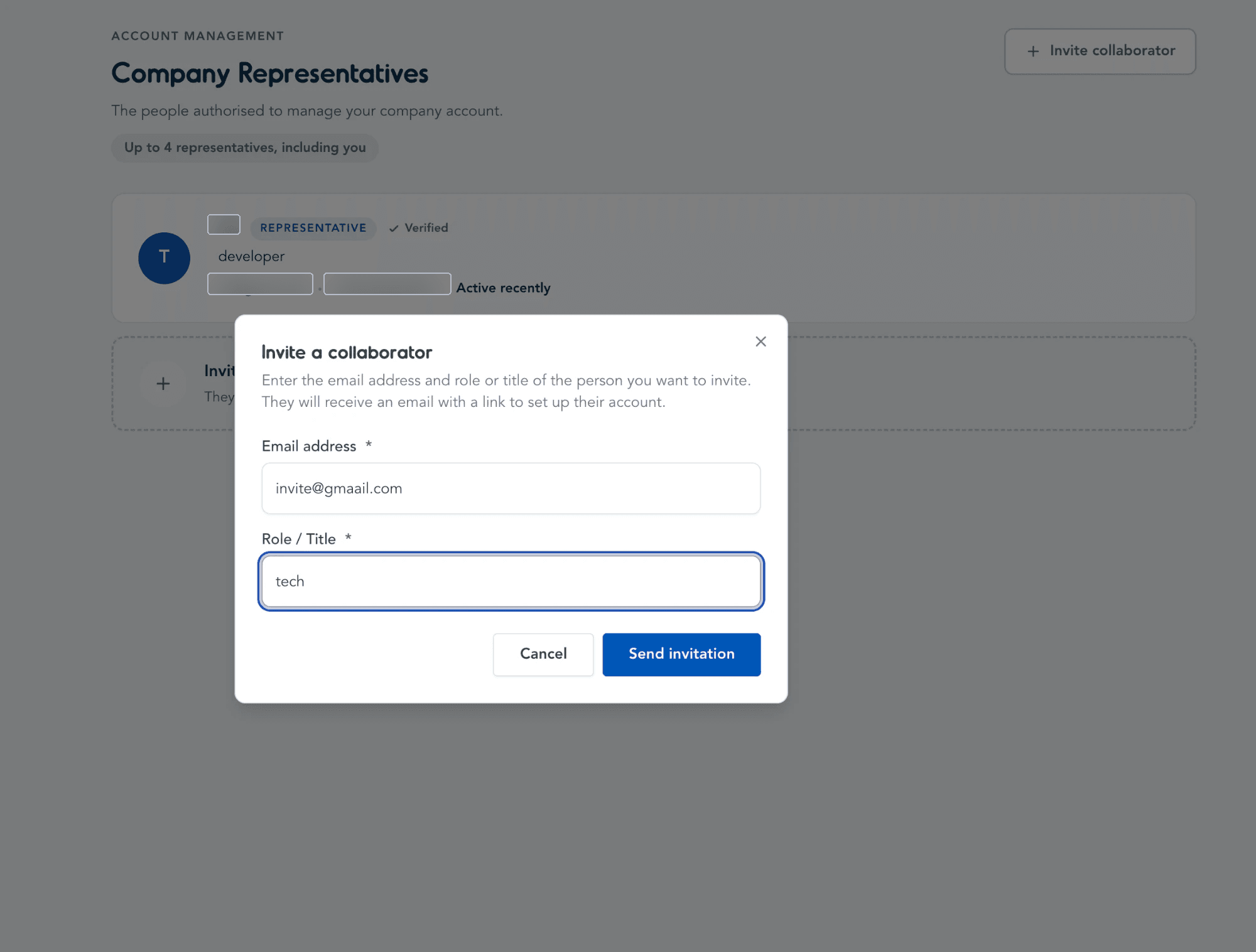 Invite a collaborator modal