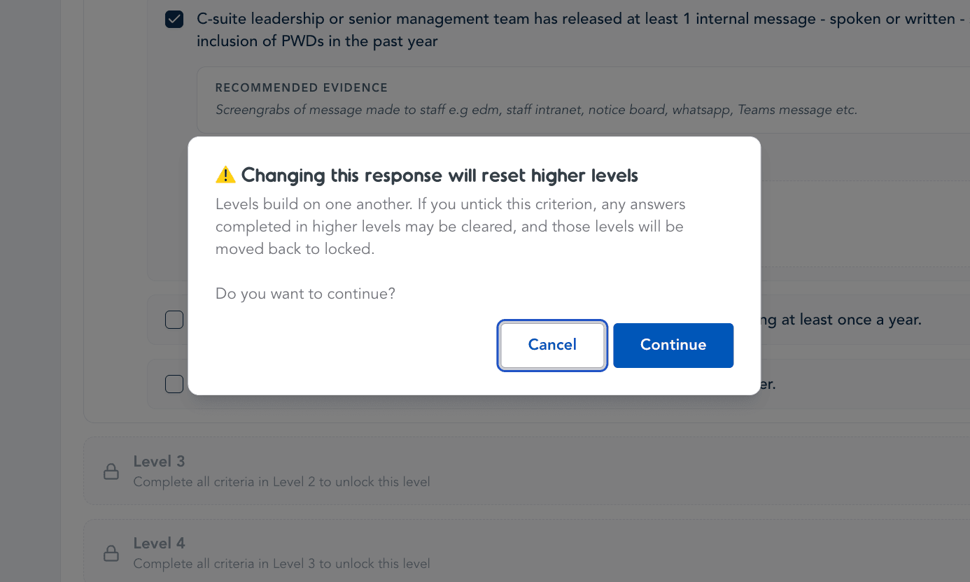 Changing this response will reset higher levels