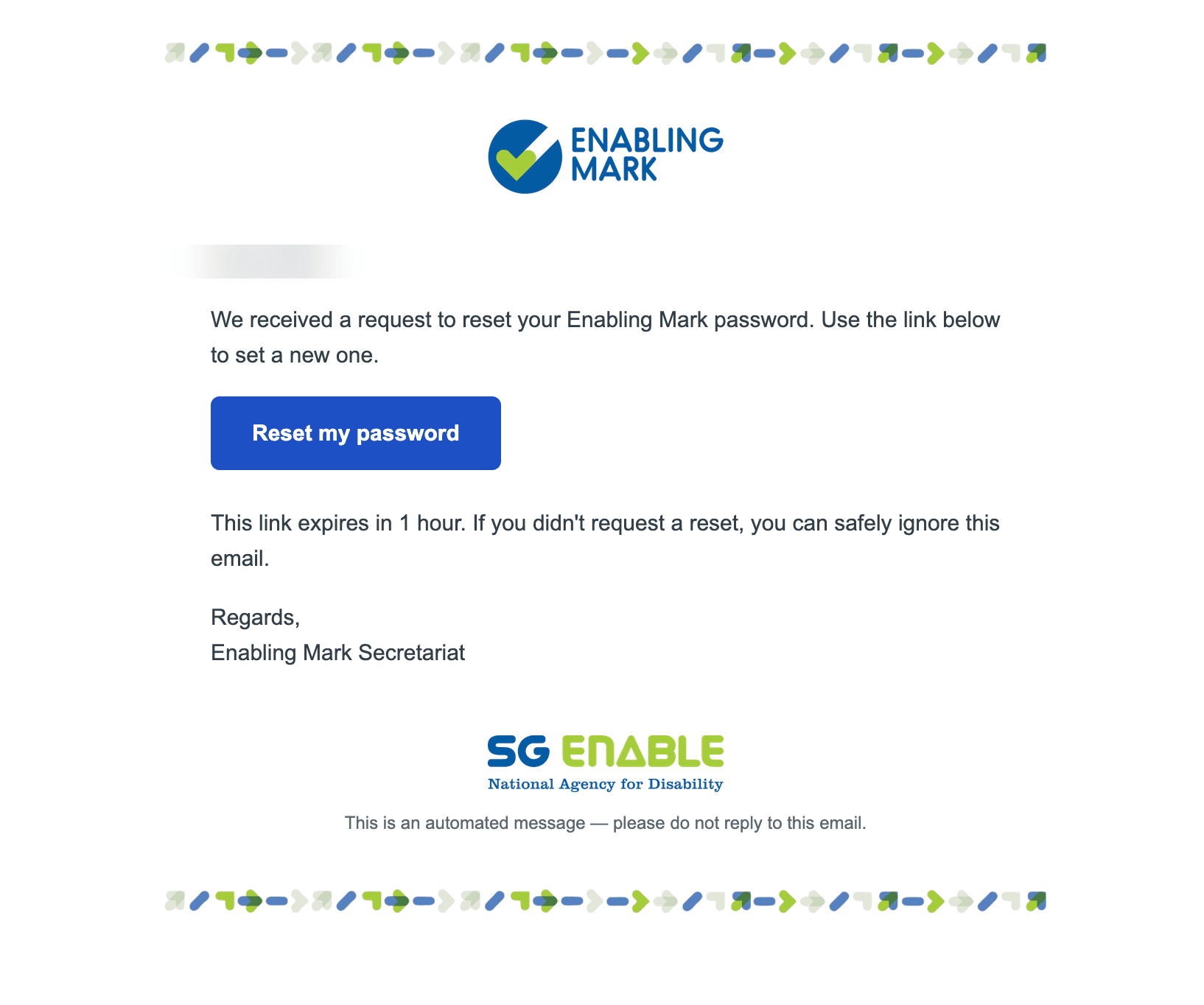 Password reset email