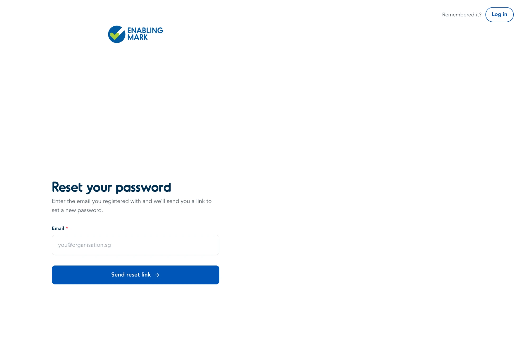 Reset your password page