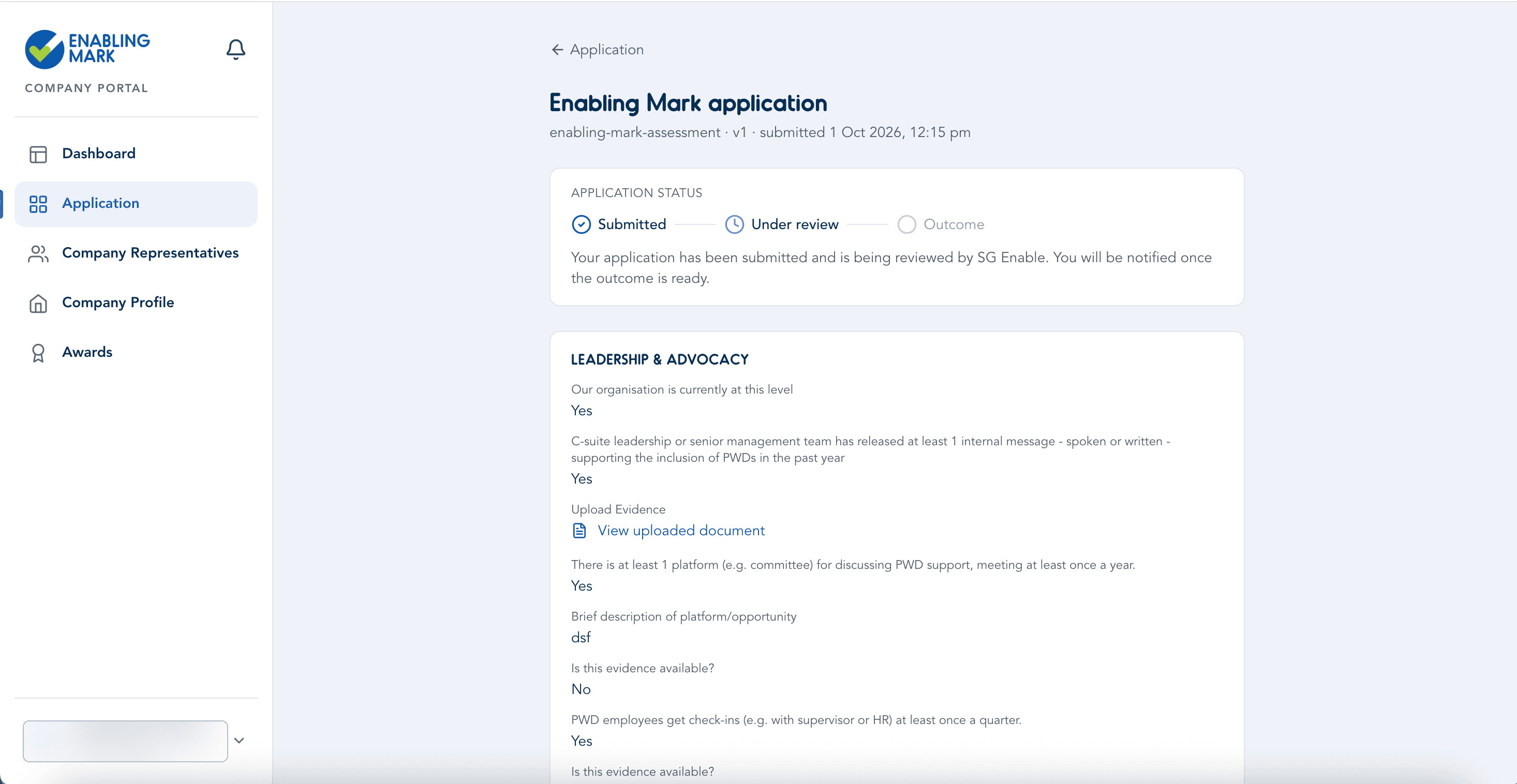 Viewing a submitted application